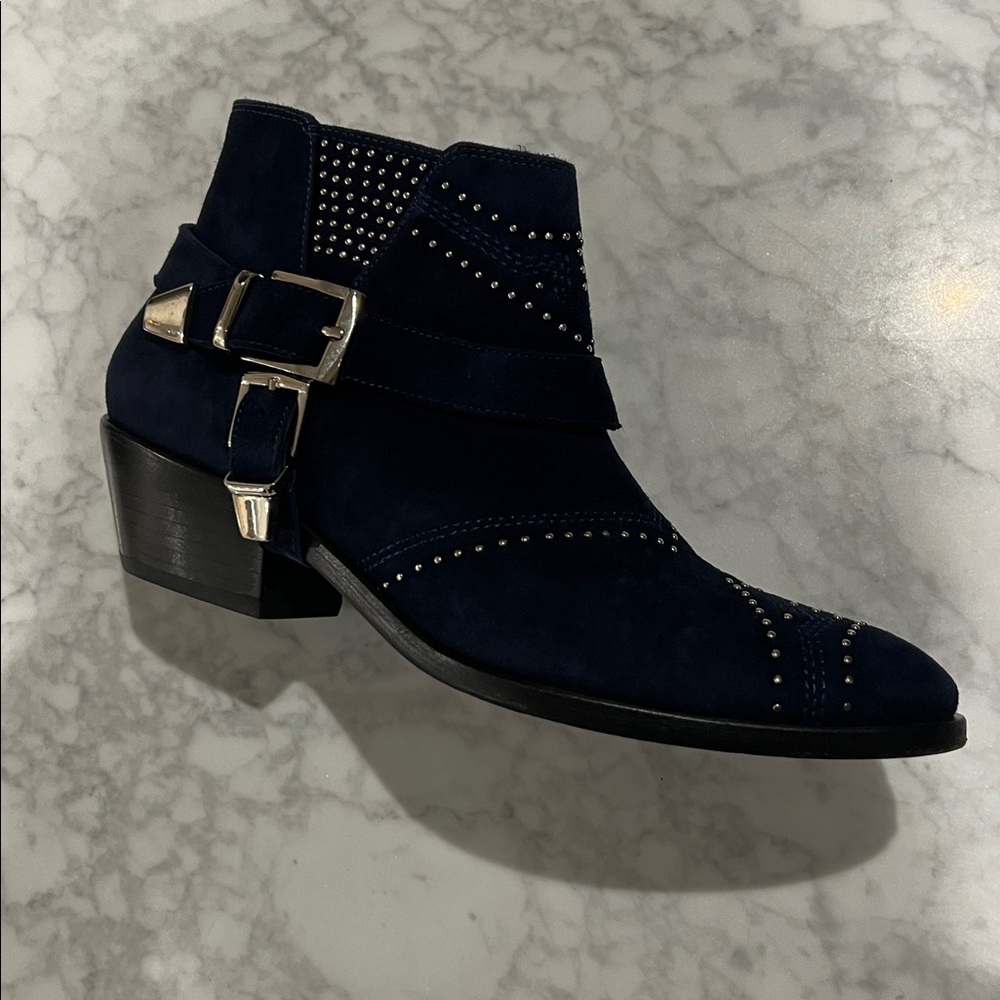 Anine Bing Navy Suede Bootie.  7